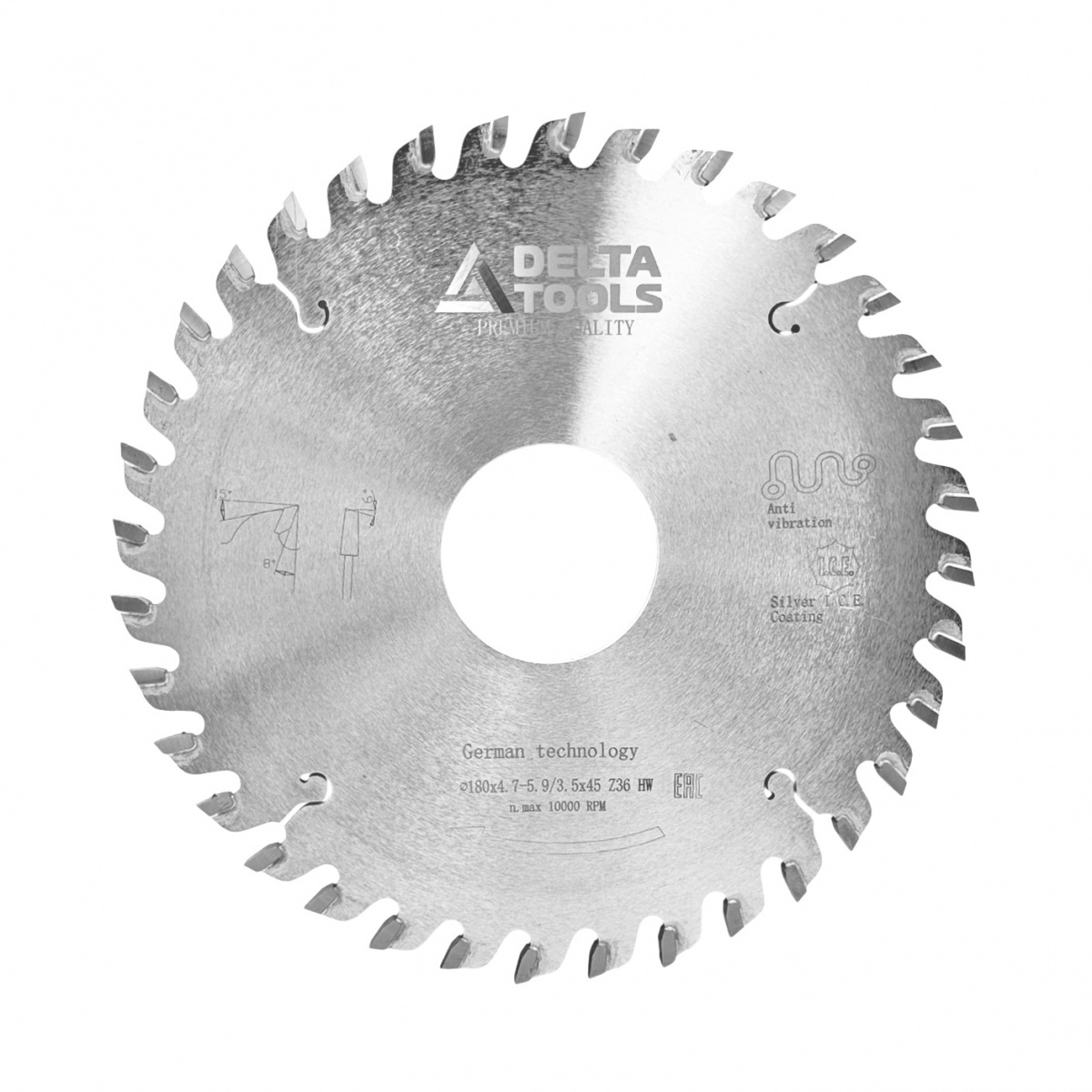 Дисковая пила подрезная DELTA TOOLS для ФРЦ Premium 180x4.7-5.9x3.5x45 Z36 KON-WZ фото